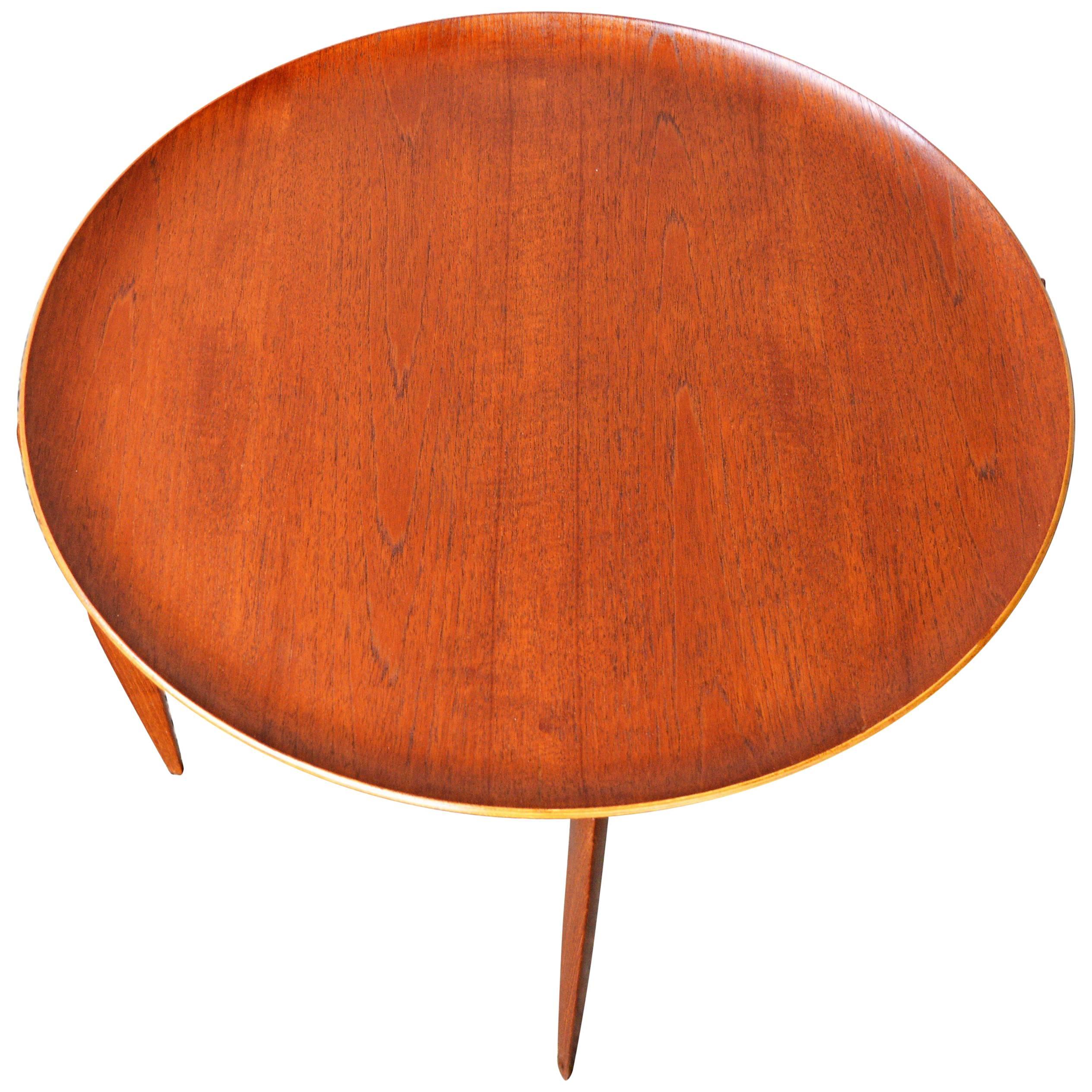 H Engholm & Svend Aage Willumsen for Fritz Hansen Teak Round Tray Top Side Table