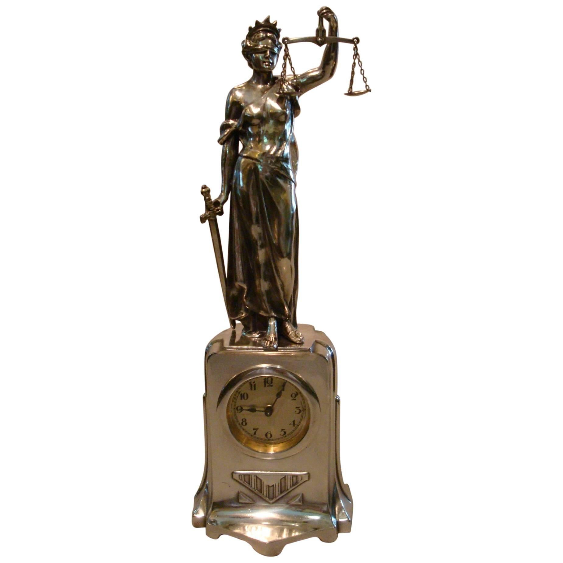 Justice Women Sculpture Desk Clock, German, 1910