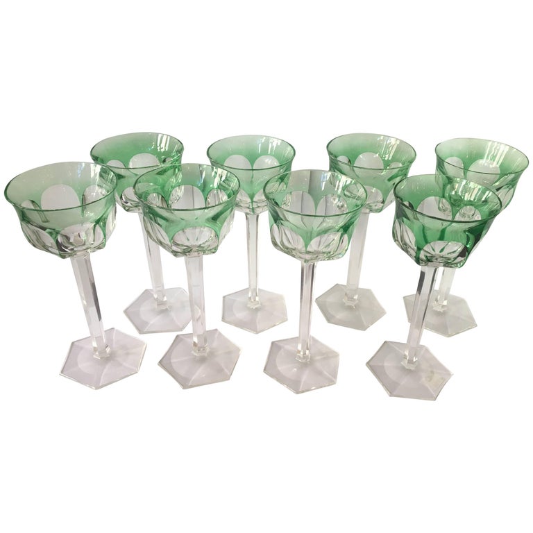 Set of Eight Osram Val Saint Lambert Green Wine Glasses at 1stDibs
