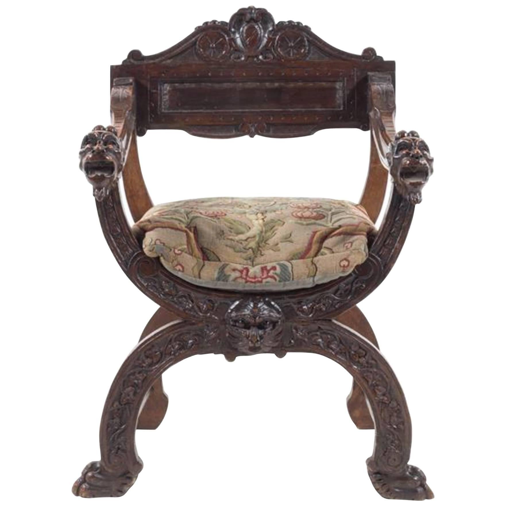 18th Century Italian X-Form Chair with Wonderful Detailed Carving and Patina