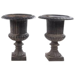 One Pair of Neoclassical Cast Iron Urns, 19th Century