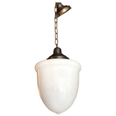 Art Deco Milk Glass and Brass Pharmacy Pendant Light