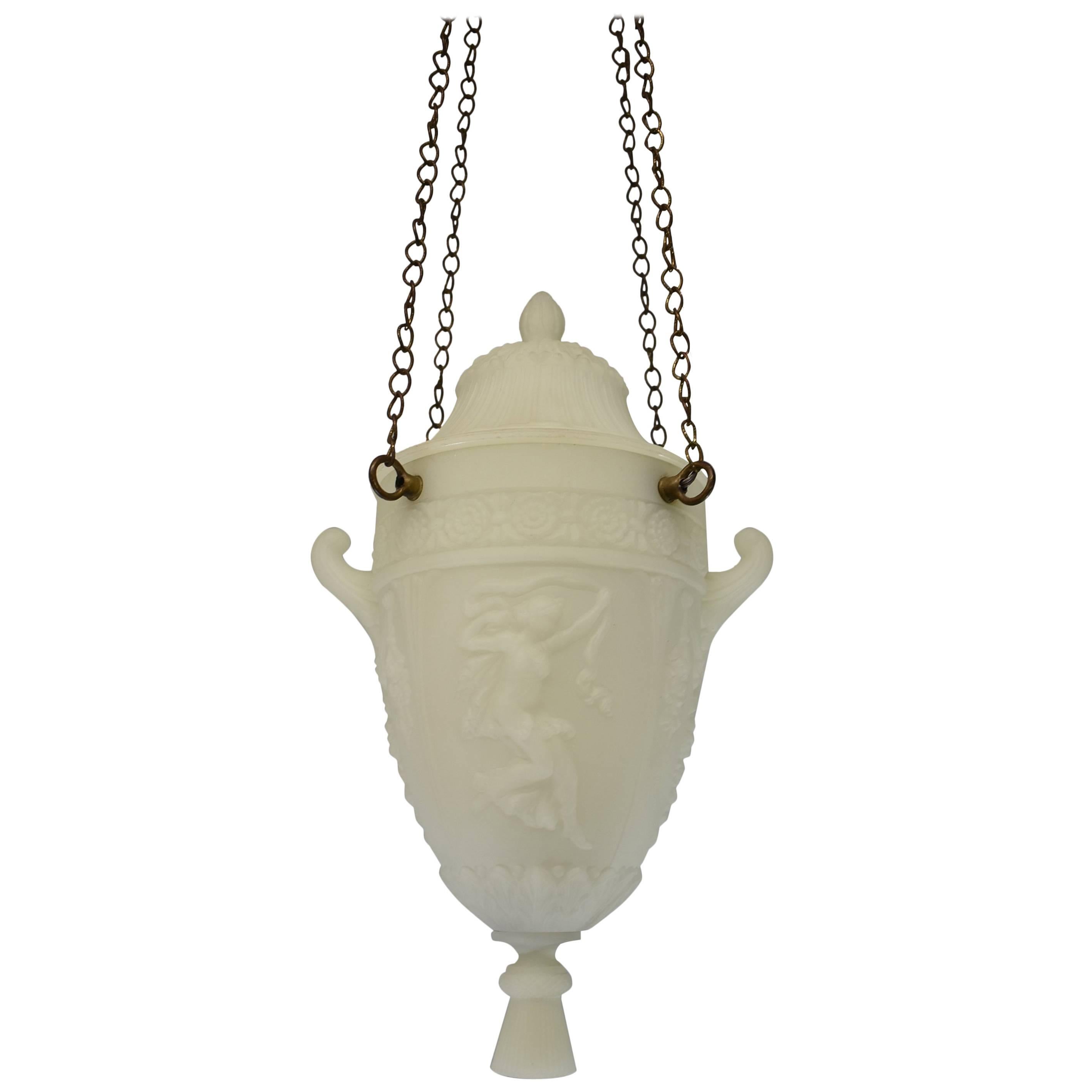White Frosted Grecian Urn Style Chandelier Light Fixture with Lid