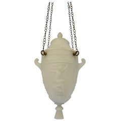 White Frosted Grecian Urn Style Chandelier Light Fixture with Lid