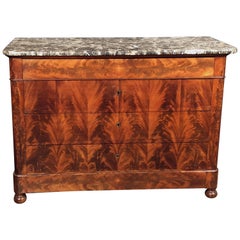 Louis Philippe Chest or Commode of Burr Walnut with Marble Top
