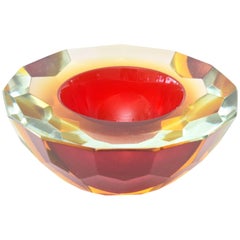 Vintage Italian Murano Diamonte Faceted Sommerso Geode Bowl