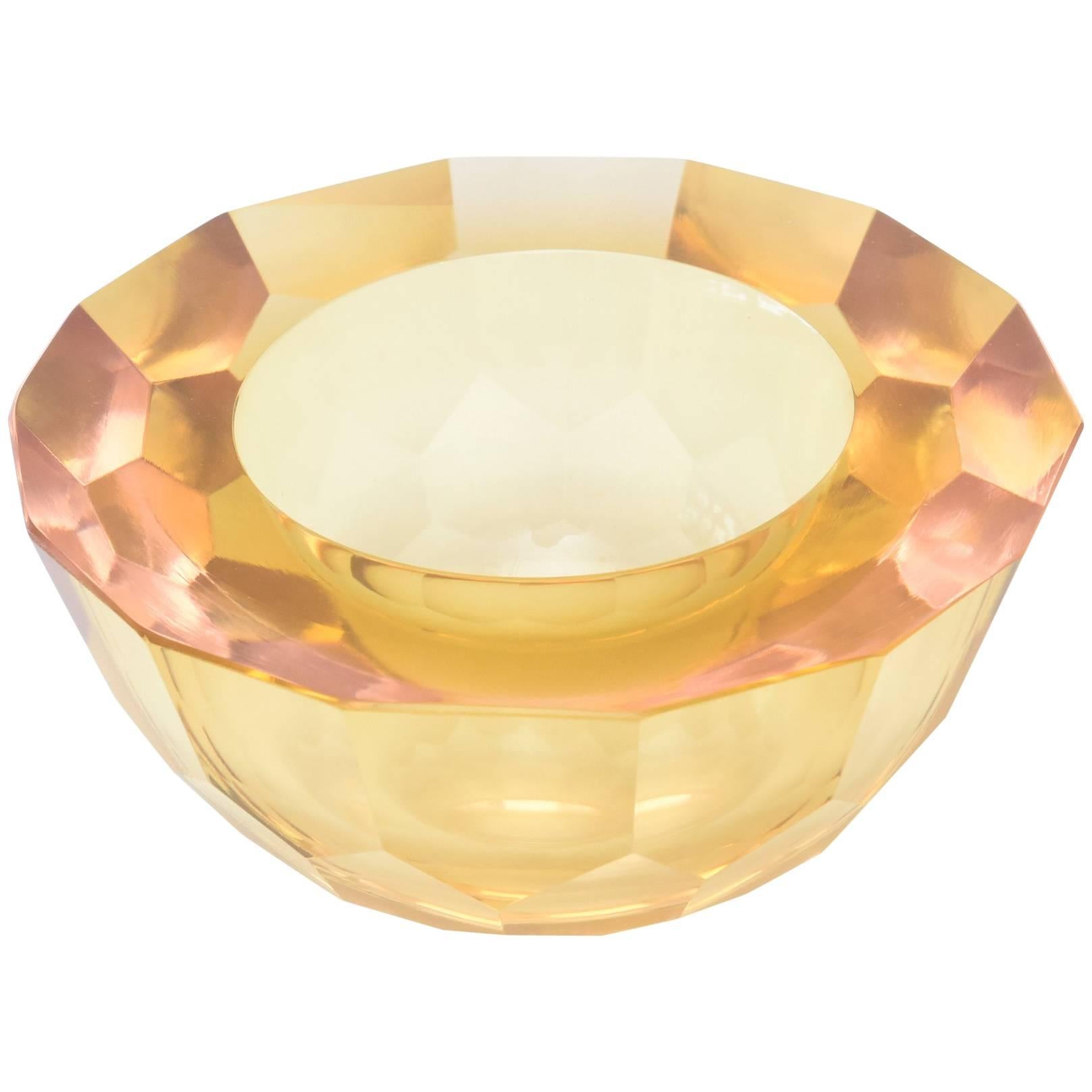 Italian Murano Diamond Faceted Geode Glass Bowl