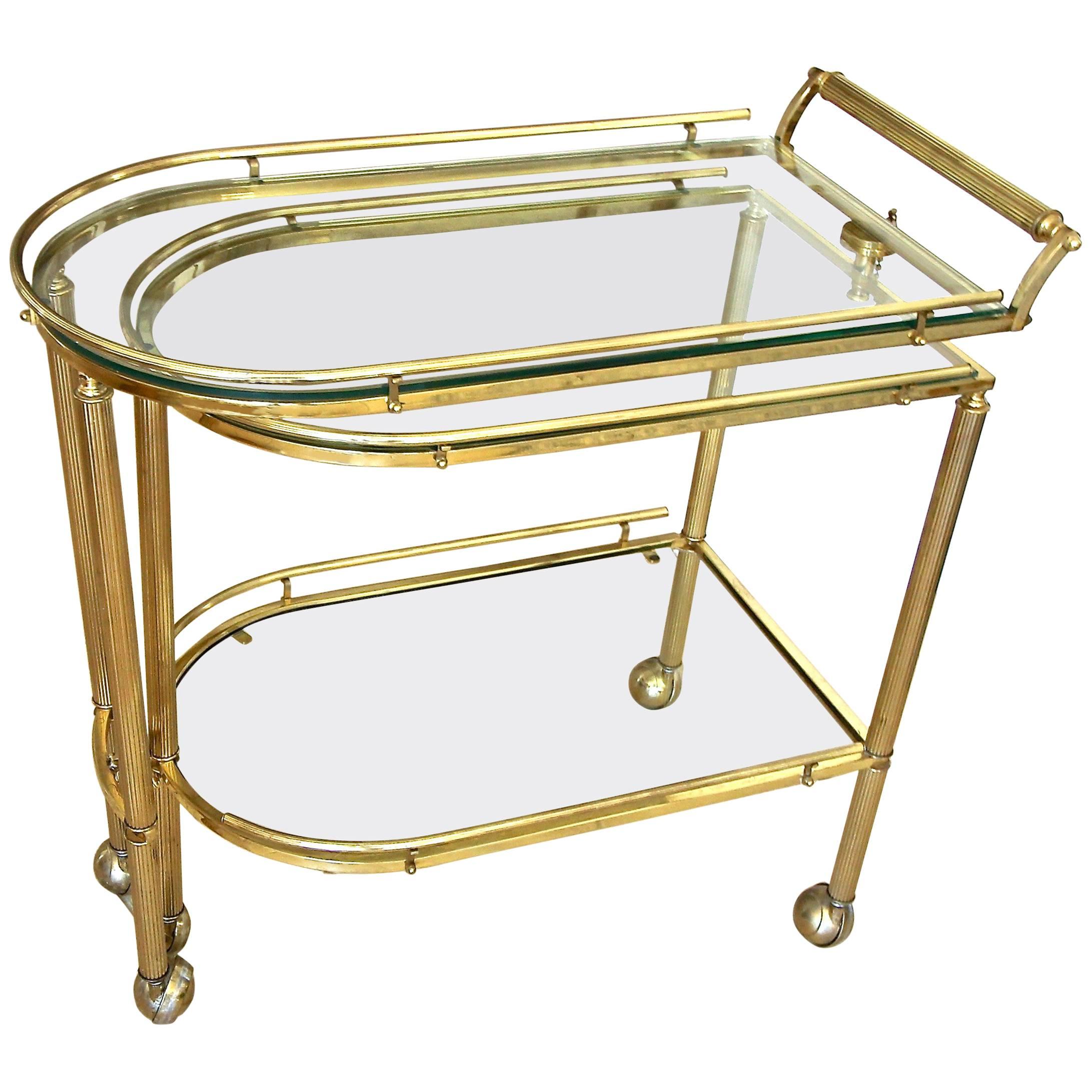 Brass Three-Tier Swivel Italian Bar Serving Cart