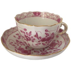 Meissen Purple Indian Porcelain Cup and Saucer