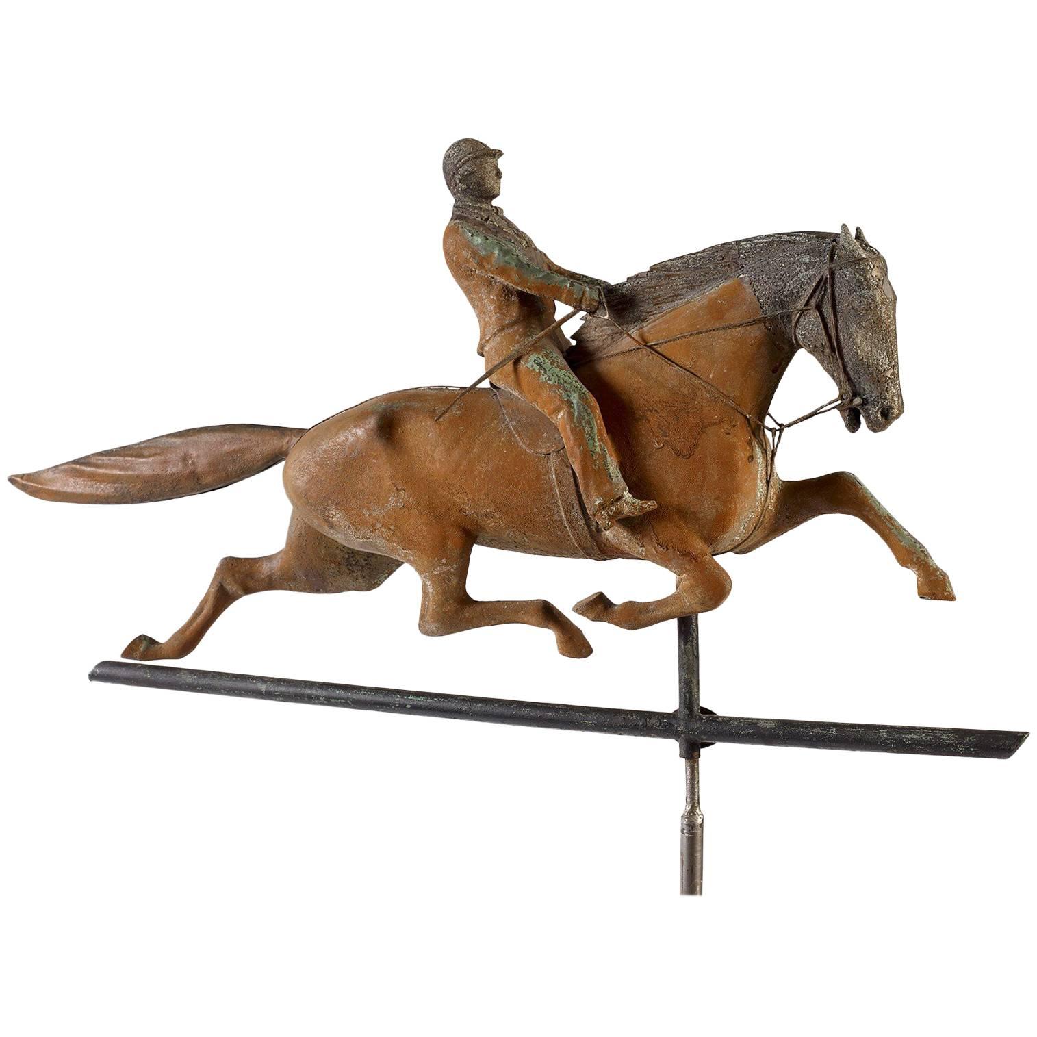 Molded Copper Horse and Rider Weathervane For Sale