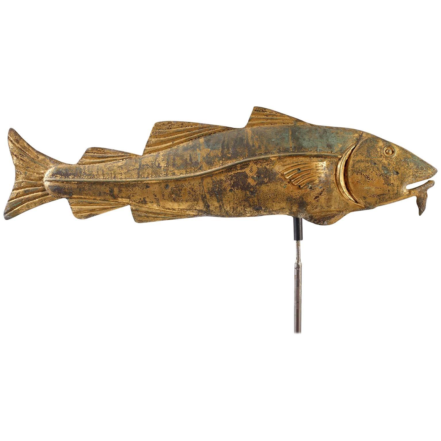 Molded and Gilt Copper Codfish Weathervane For Sale