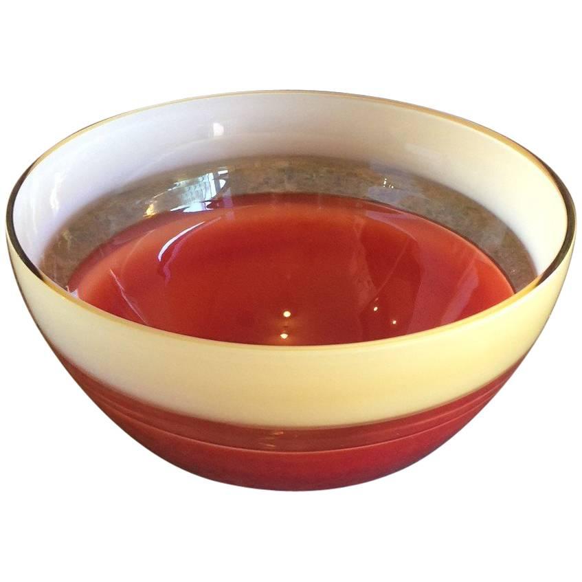 Midcentury Signed Italian Art Glass Bowl by Barbini for Oggetti for Murano