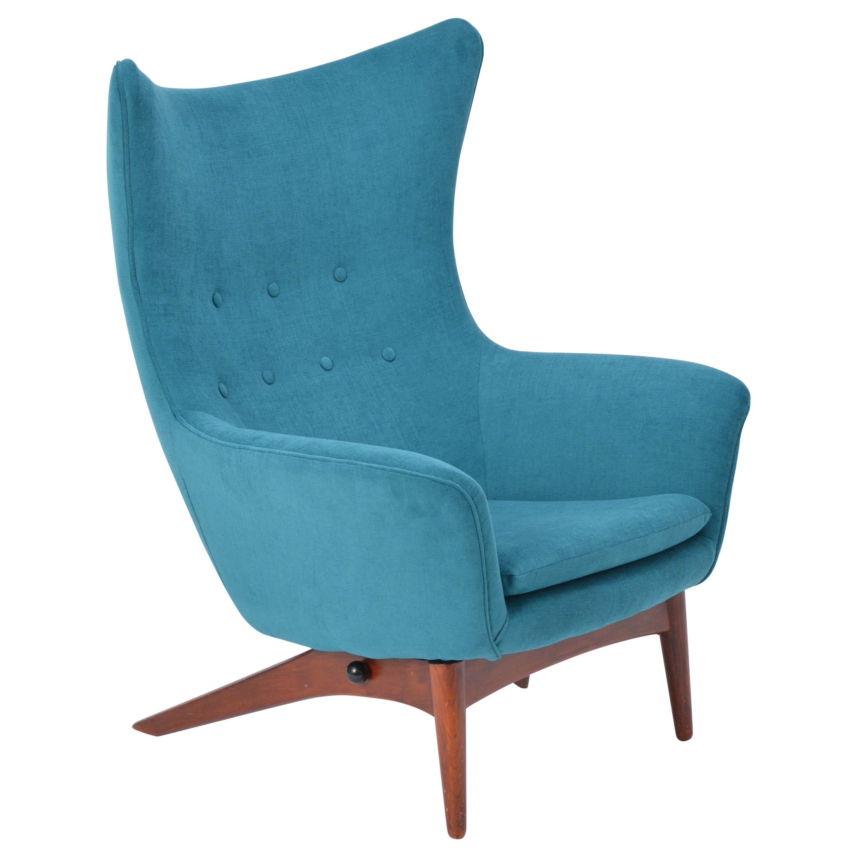 Reupholstered Danish Mid-Century reclining chair designed by Henry Walter Klein
