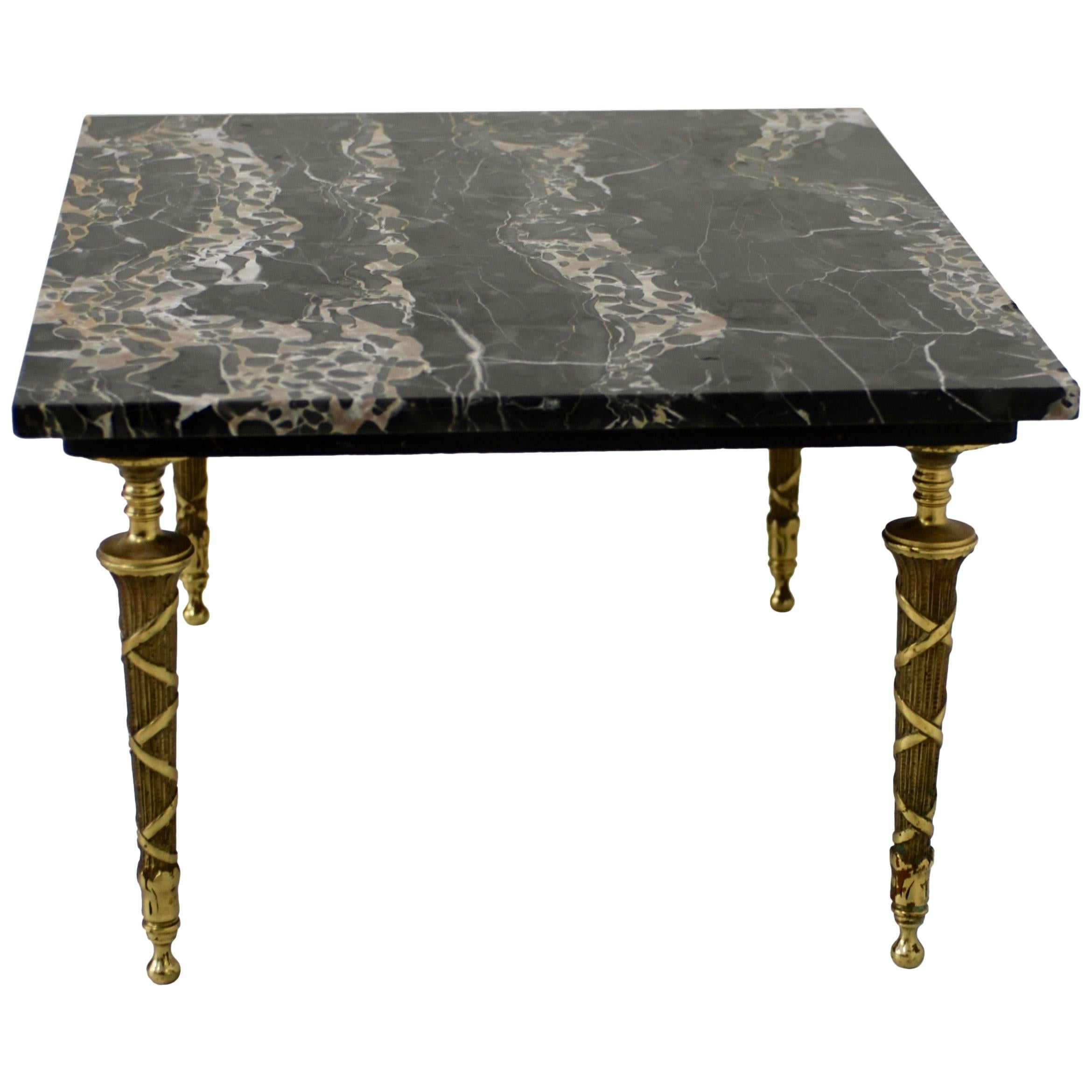 Neoclassical Italian Black Marble and Bronze Side or Petite Cocktail Table For Sale