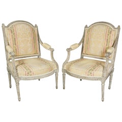 Paire de Fauteuils Peints Louis XVI par Claude Sene