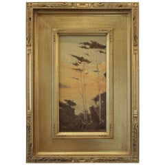 Brian Blood California Impressionist Coastal Cypress Sunset Oil Painting Framed
