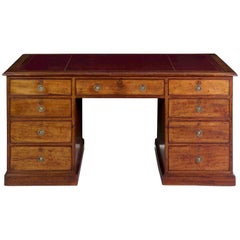 English Victorian Mahogany and Red Leather Antique Partners Writing Desk