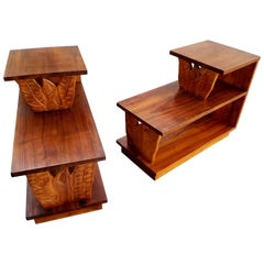 Vintage Pair of Hawaiian Koa Step End Tables