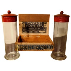 Pair of 19th Century Rountree’s Sweet Gums Jars with Carton