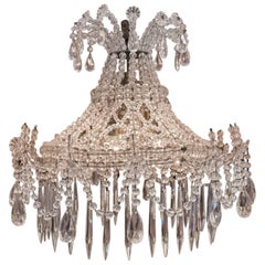 French 19th Century Iron and Crystal Basket Small Chandelier