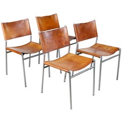 SE06 Chairs by Martin Visser for 'T Spectrum, 1962 Chrome, Gocnac Leather Brown