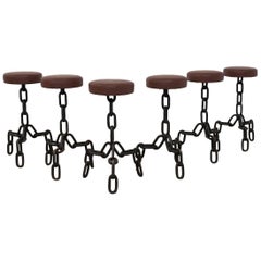 Set of Six Industrial Brutalist Metal Anchor Chain Barstools
