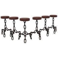 Vintage Set of Six Industrial Brutalist Metal Anchor Chain Barstools