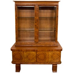 Antique Art Deco Walnut Display Cabinet