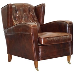 Vintage Stunning Handmade in Holland Buffalo Brown Leather Club Armchair Tuscan Feather