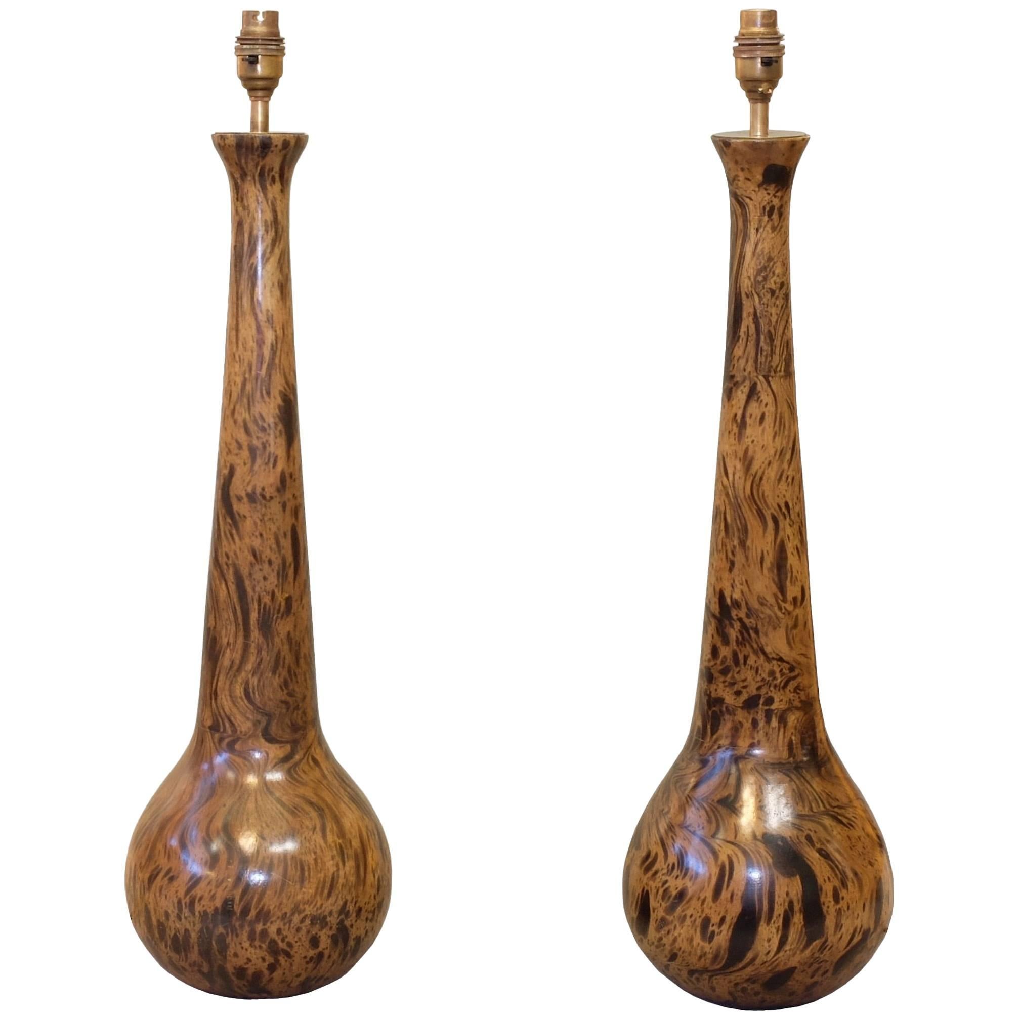 Pair of 1950's Mid-Century Wooden Table Lamps