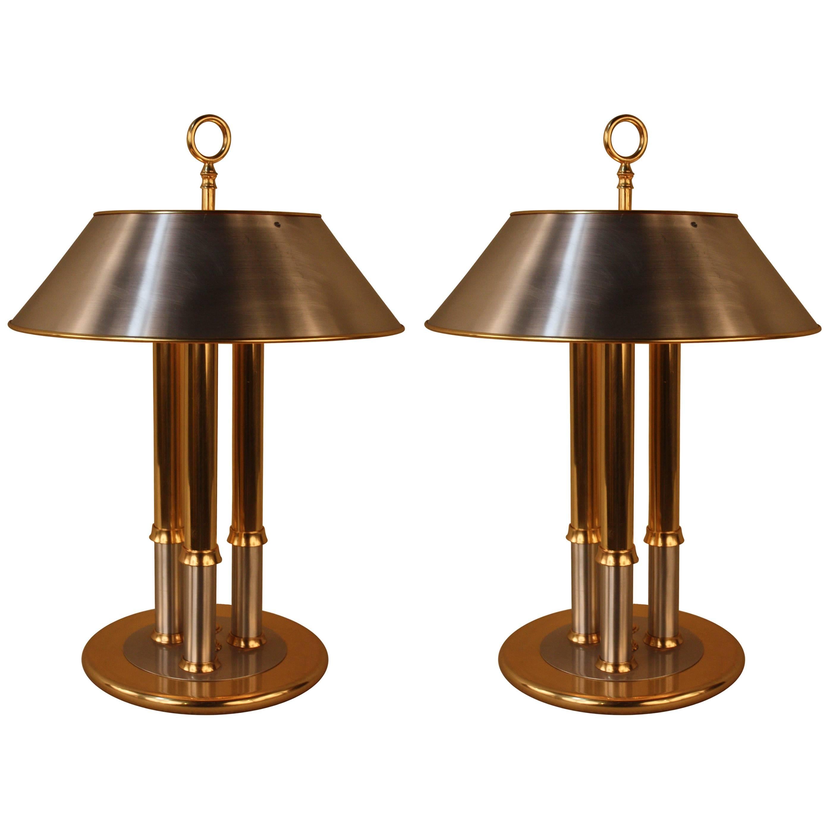 Pair of 1970s French Bronze and Aluminium Desk Lamps