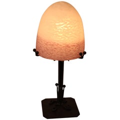 Art Deco Wrought Iron and Blown Glass Table Lamp by Charles Schneider