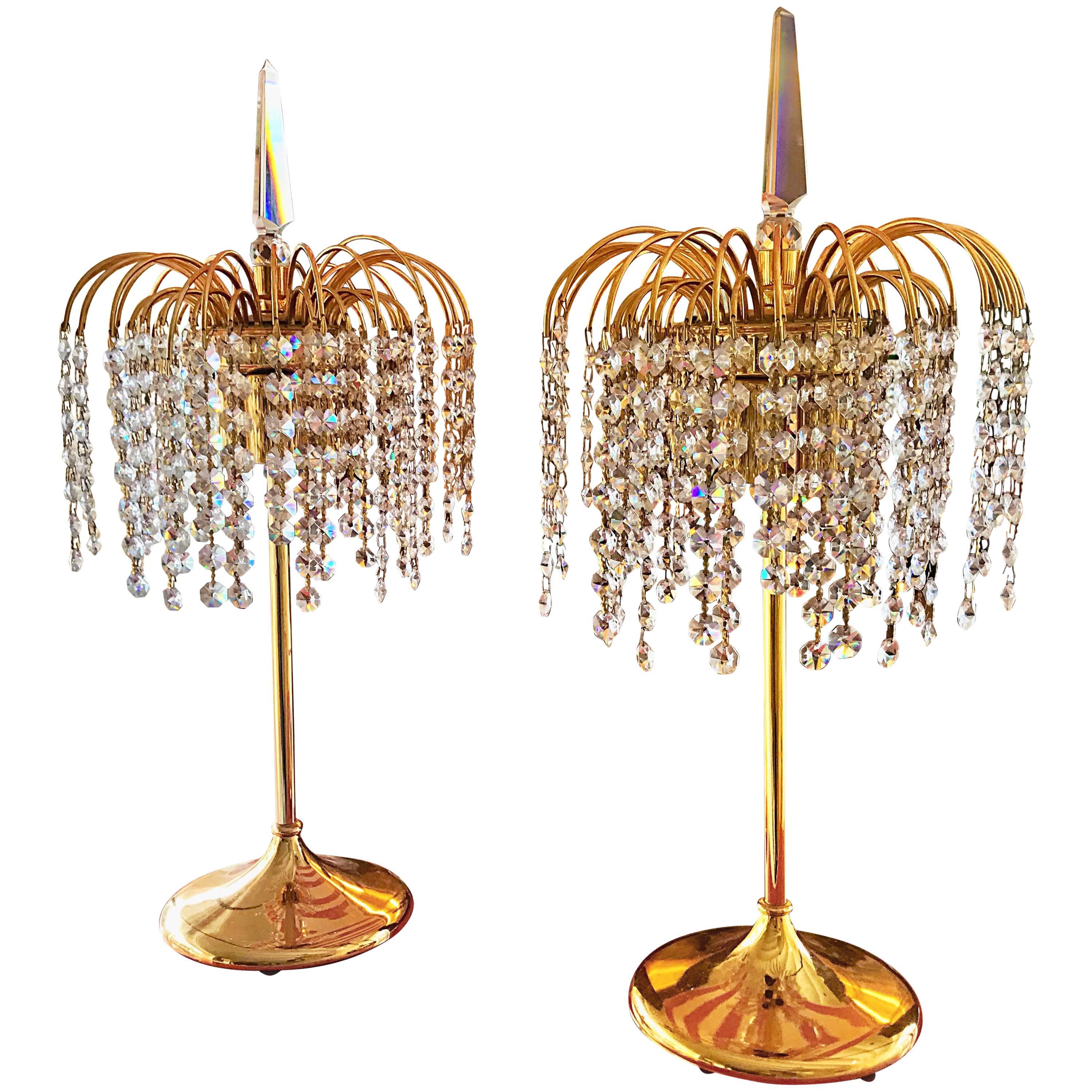 Murano mid-century crystal table Lamp palm a pair 50 cm italian, 1960 For Sale