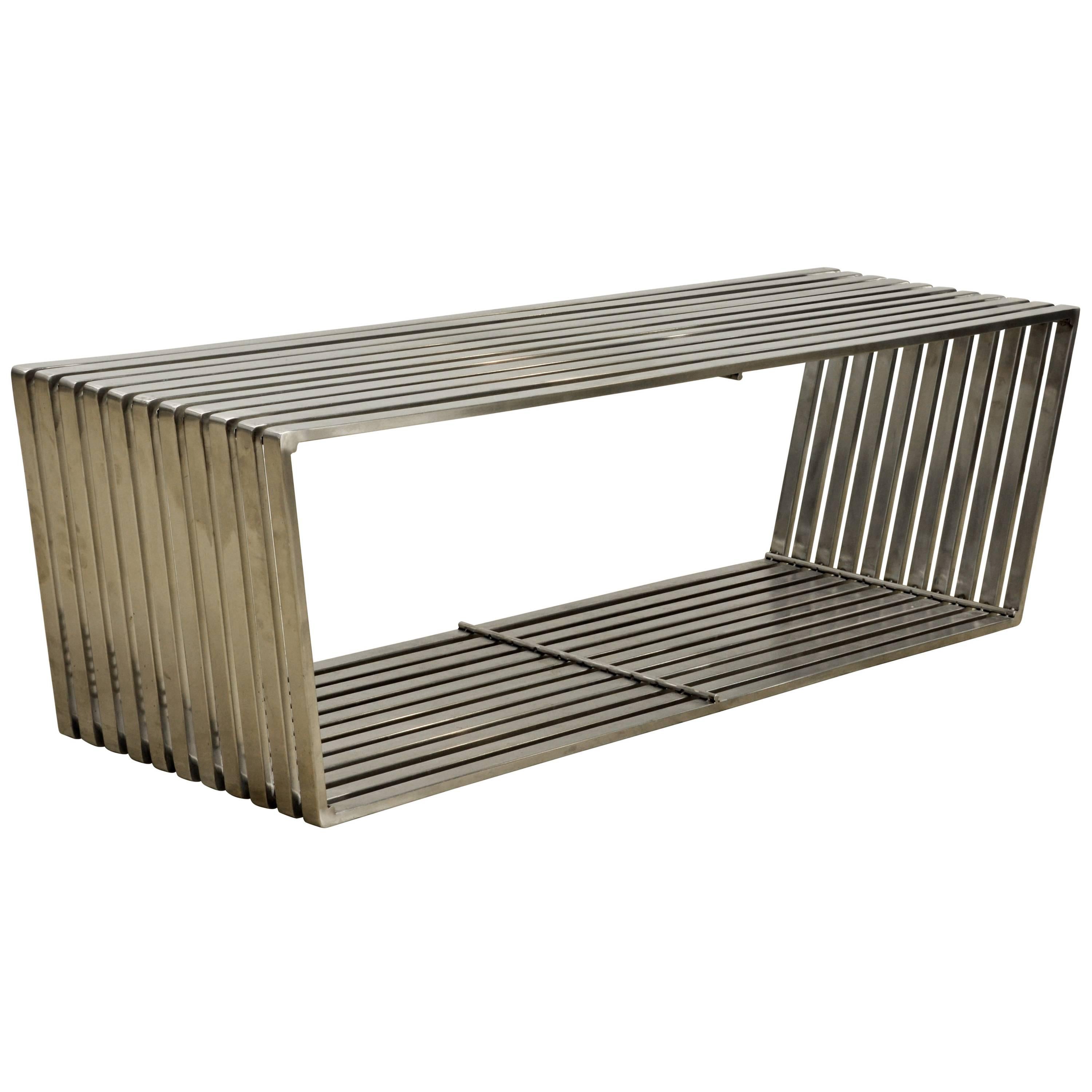 MidCentury Modern Style Brushed Aluminum trapezoid Shape Slat Bench/Coffee Table