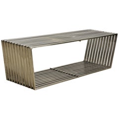 Vintage MidCentury Modern Style Brushed Aluminum trapezoid Shape Slat Bench/Coffee Table