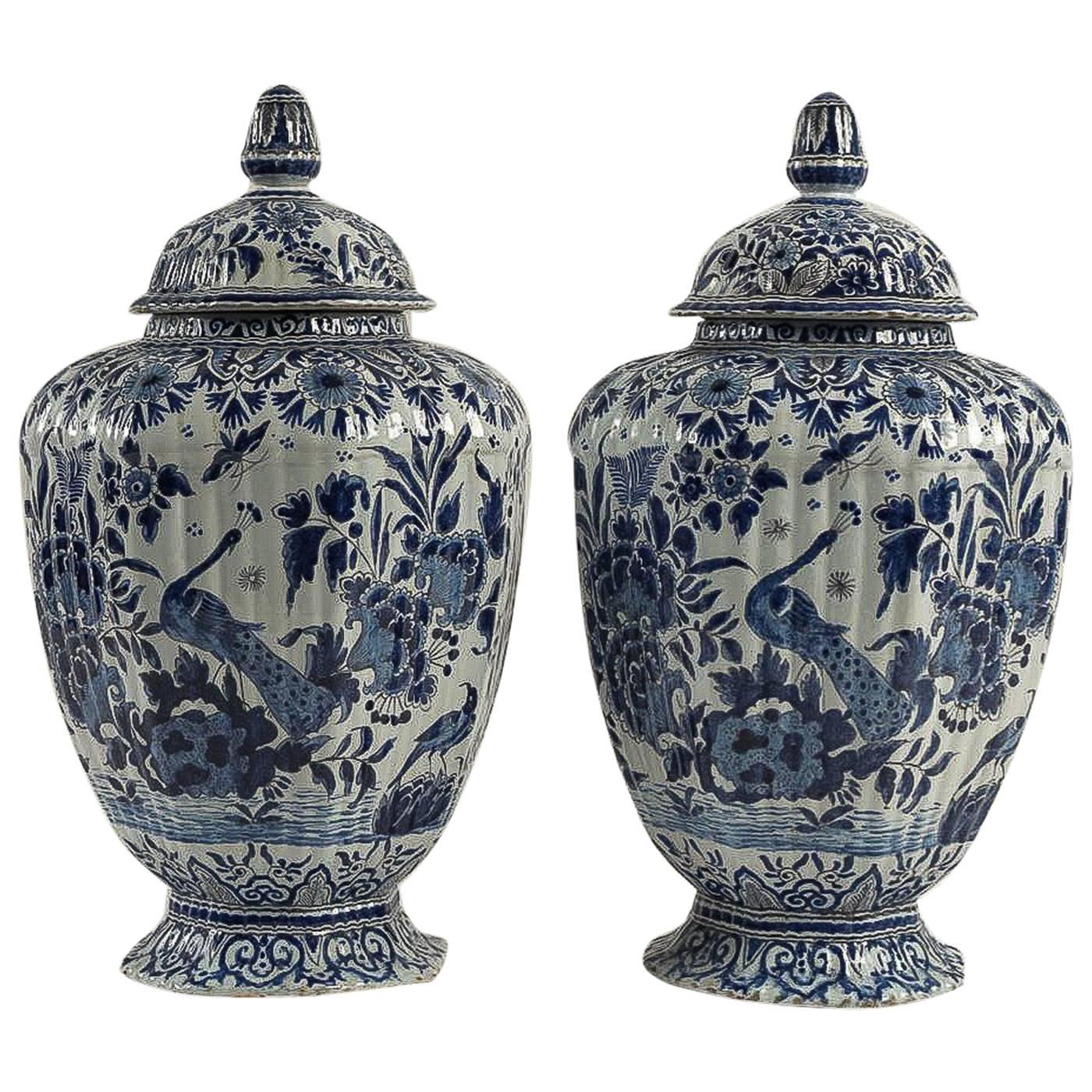 Netherlands Early 19th Century Pair of Delft Vases, Circa 1820-1840
