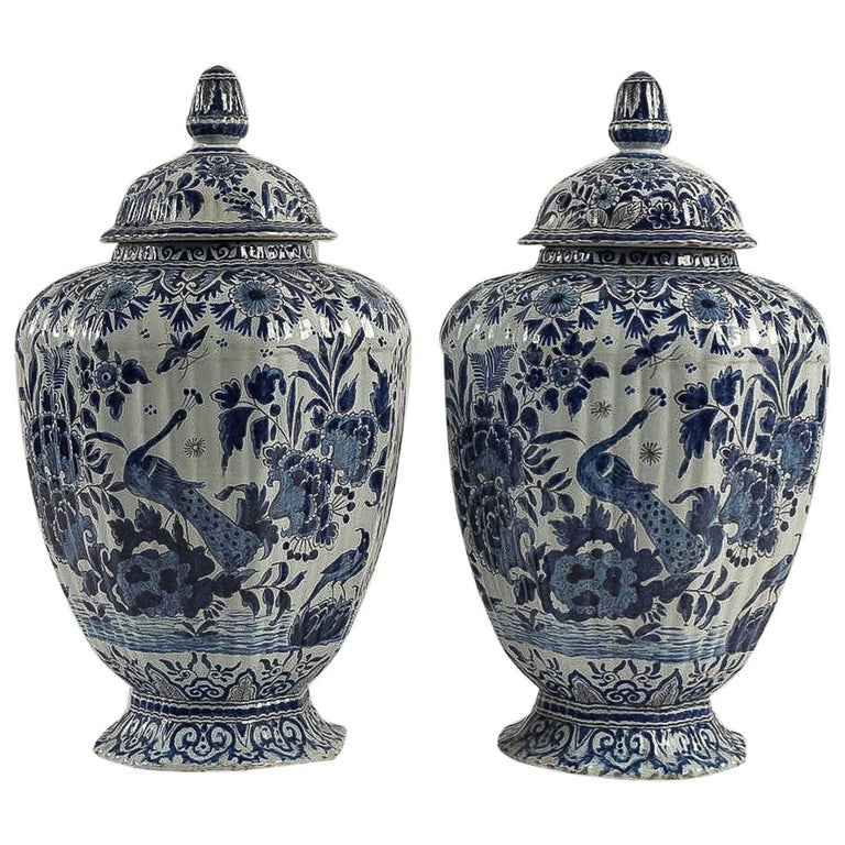 Netherlands Early 19th Century Pair of Delft Vases, Circa 18201840 at