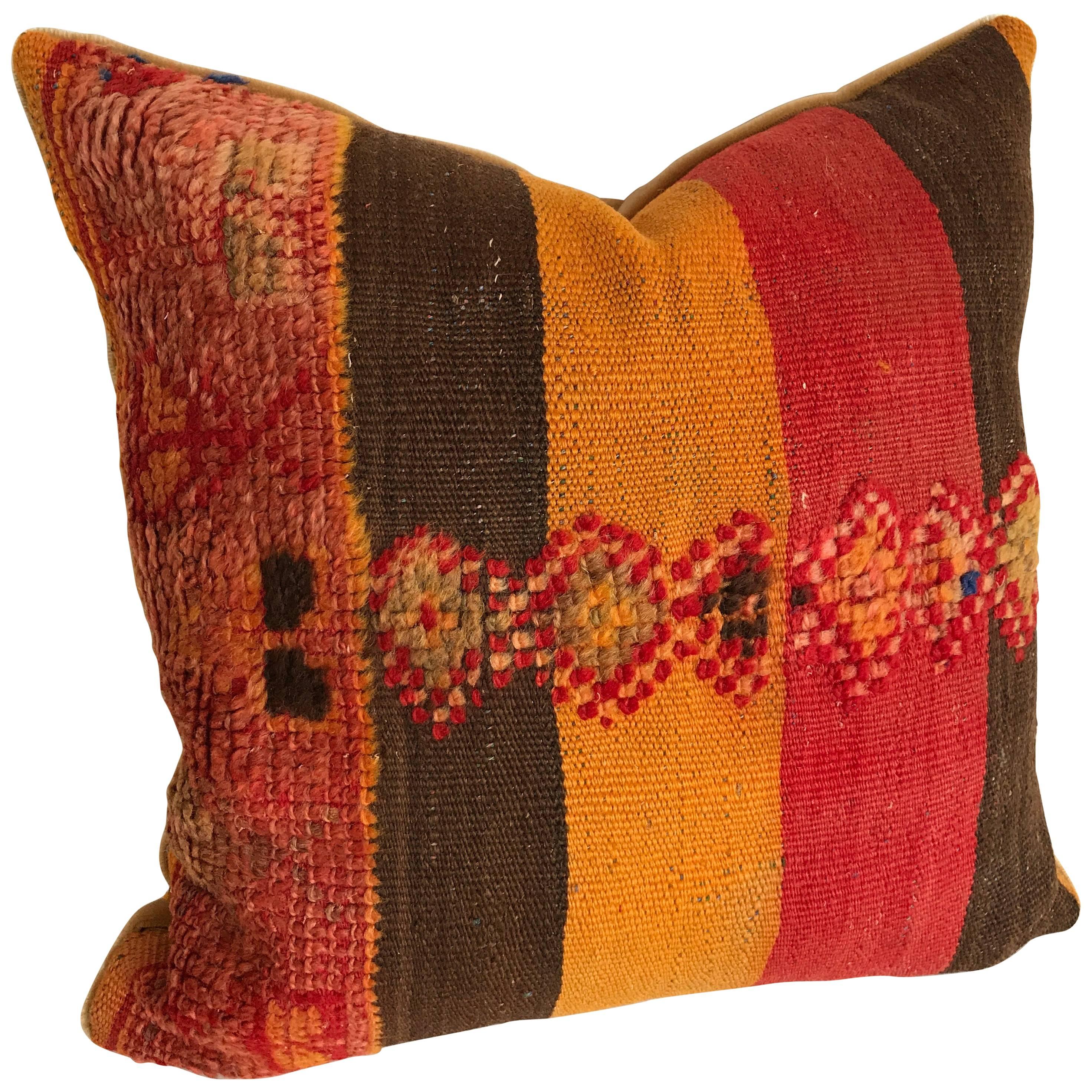 Custom Moroccan Pillow Cut from a Hand Loomed Wool Vintage Berber Rug