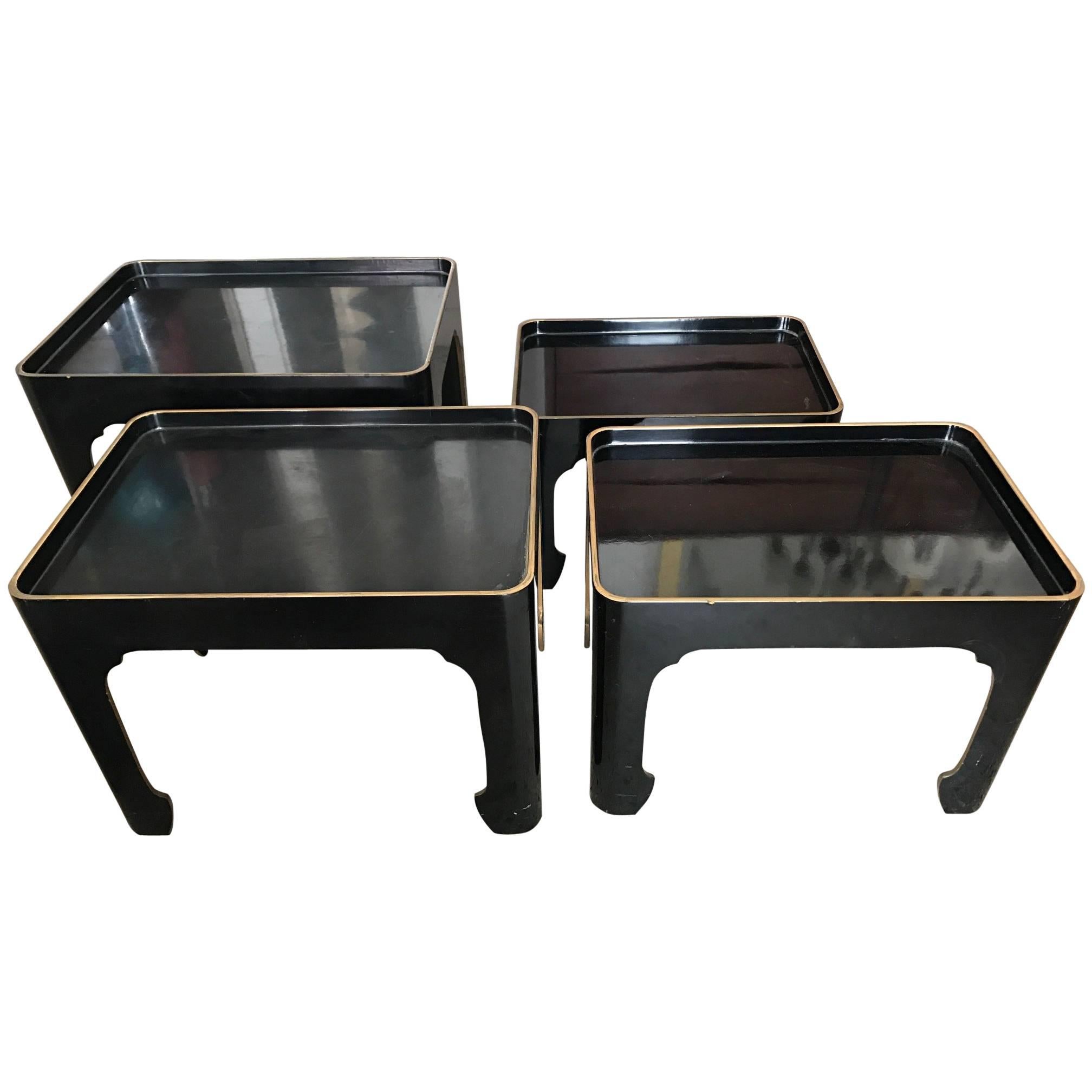 Set of Four Elegant Japanese Black Laquer Nesting Tables