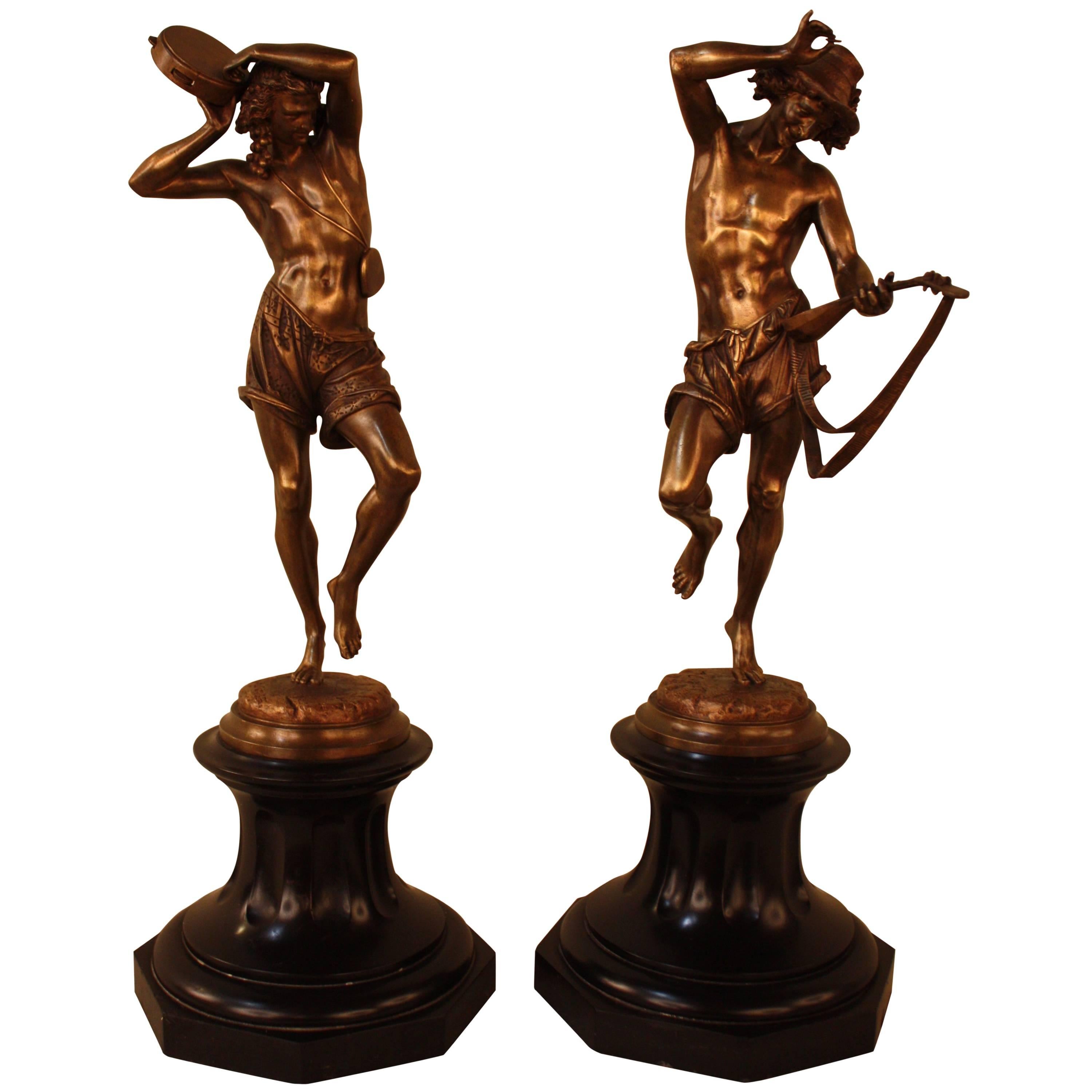 Pair of Bronze Danseur Napolitain Au Luth & Danseur Napolitain Au Tambourin