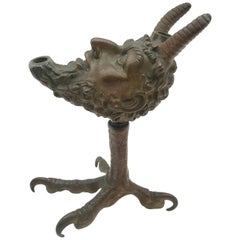 19th Century Continental Satyr, Pan, Devil Head Bronze Tobacco Cigar Lighter