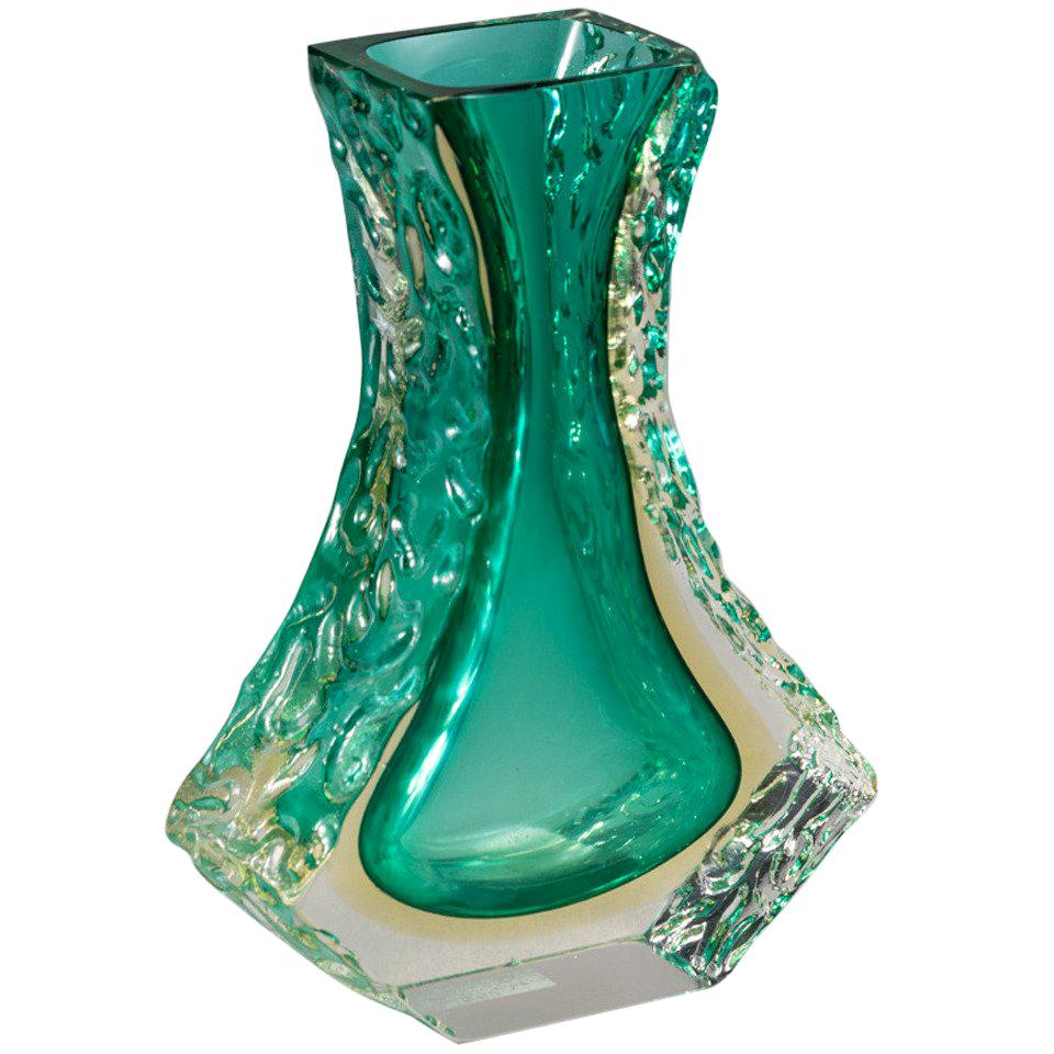 A Mandruzzato Designed Teardrop Shaped Murano Sommerso Glass Vase For Sale