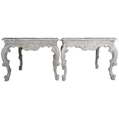 Pair of French Painted and Silver Gilt Tables with Antique Mirrored Tops Pair of French Painted and Silver Gilt Tables with Antique Mirrored Tops