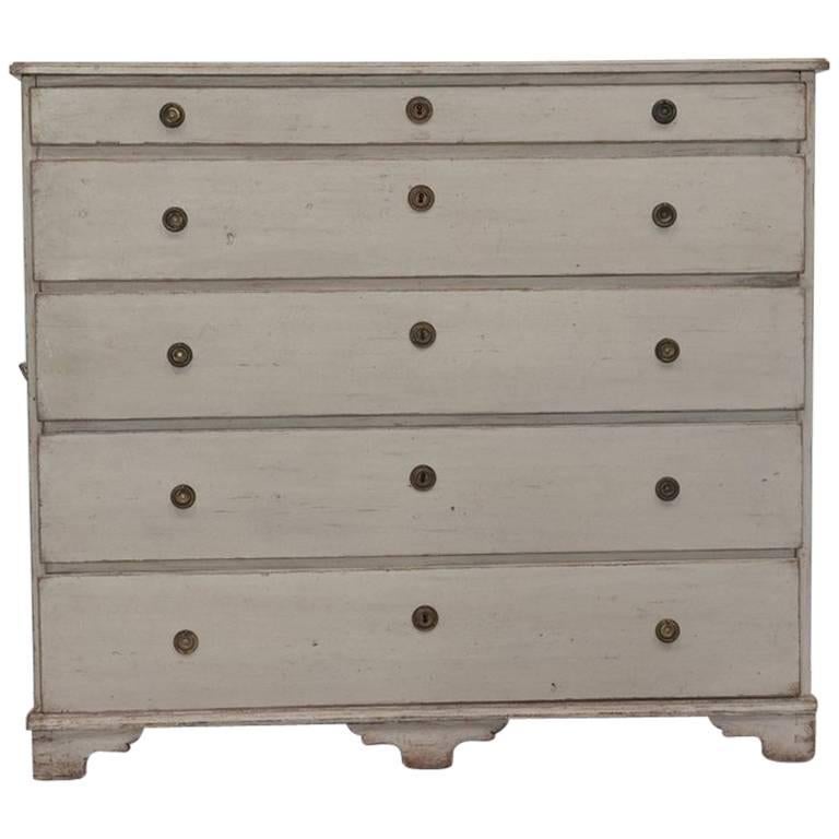 White Painted Gustavian Five-Drawer Commode