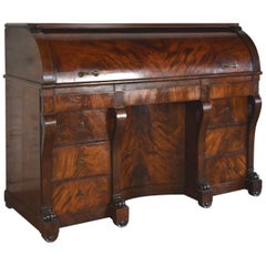 Used Large French Neoclassical Mahogany Roll-Top Desk