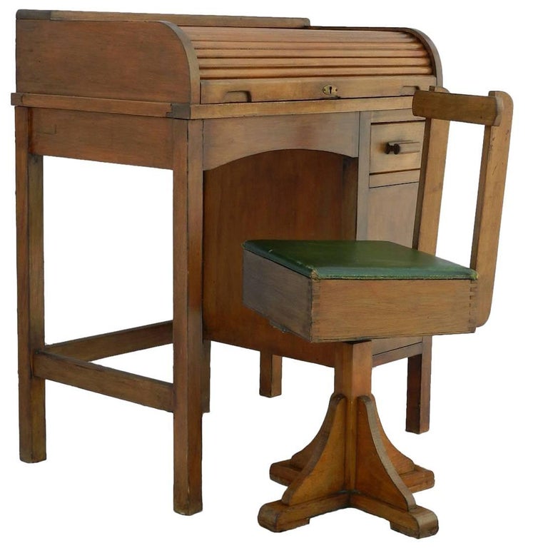 Art Deco Childs Rolltop Desk And Revolving Chair Circa 1930 For Art Deco Childs Rolltop Desk And Revolving Chair Circa 1930 For