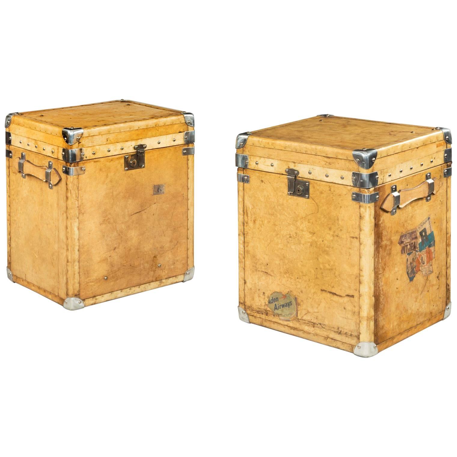 Unusual Pair of Vintage Luggage Box Trunks For Sale