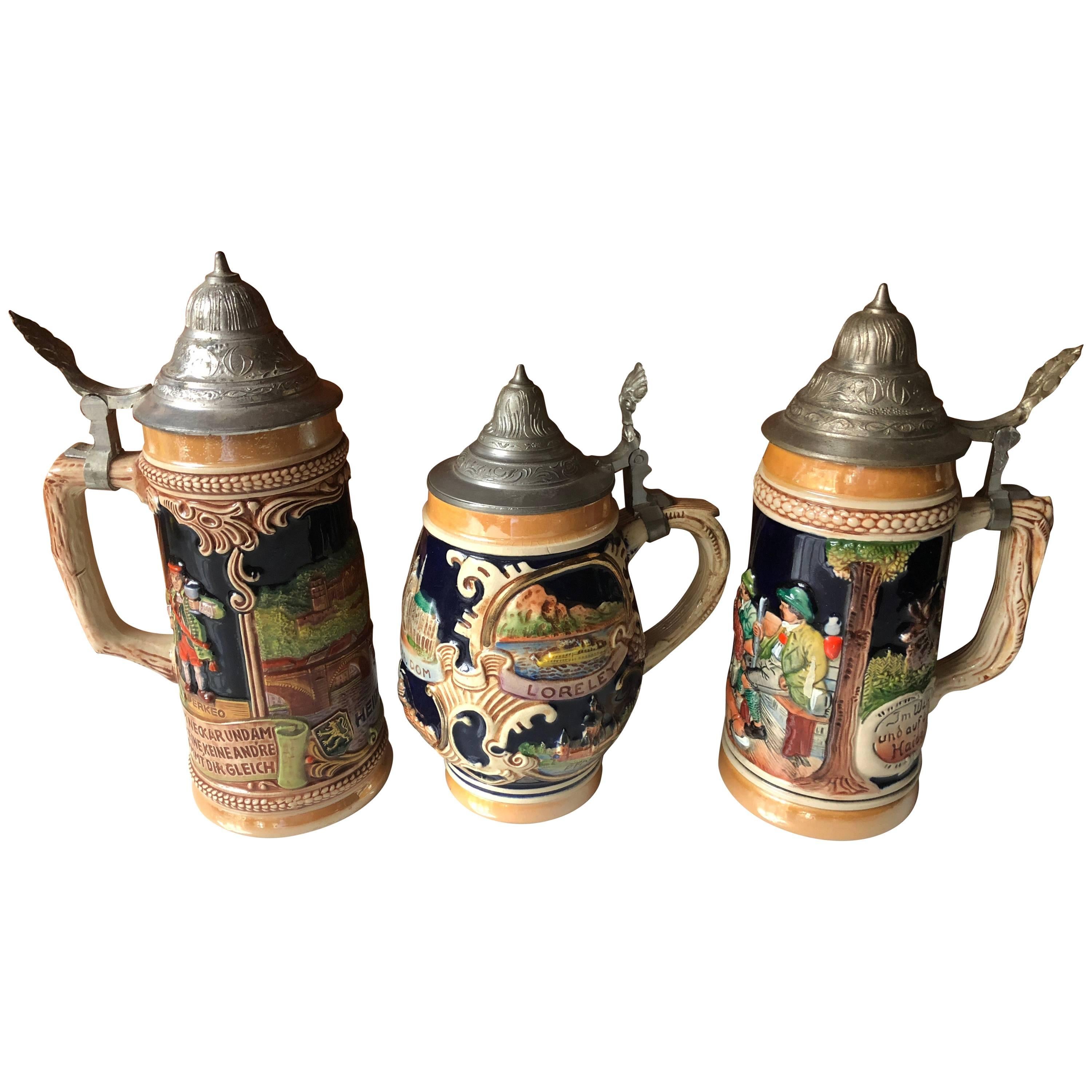 Set of Three Vintage German Beer Steins