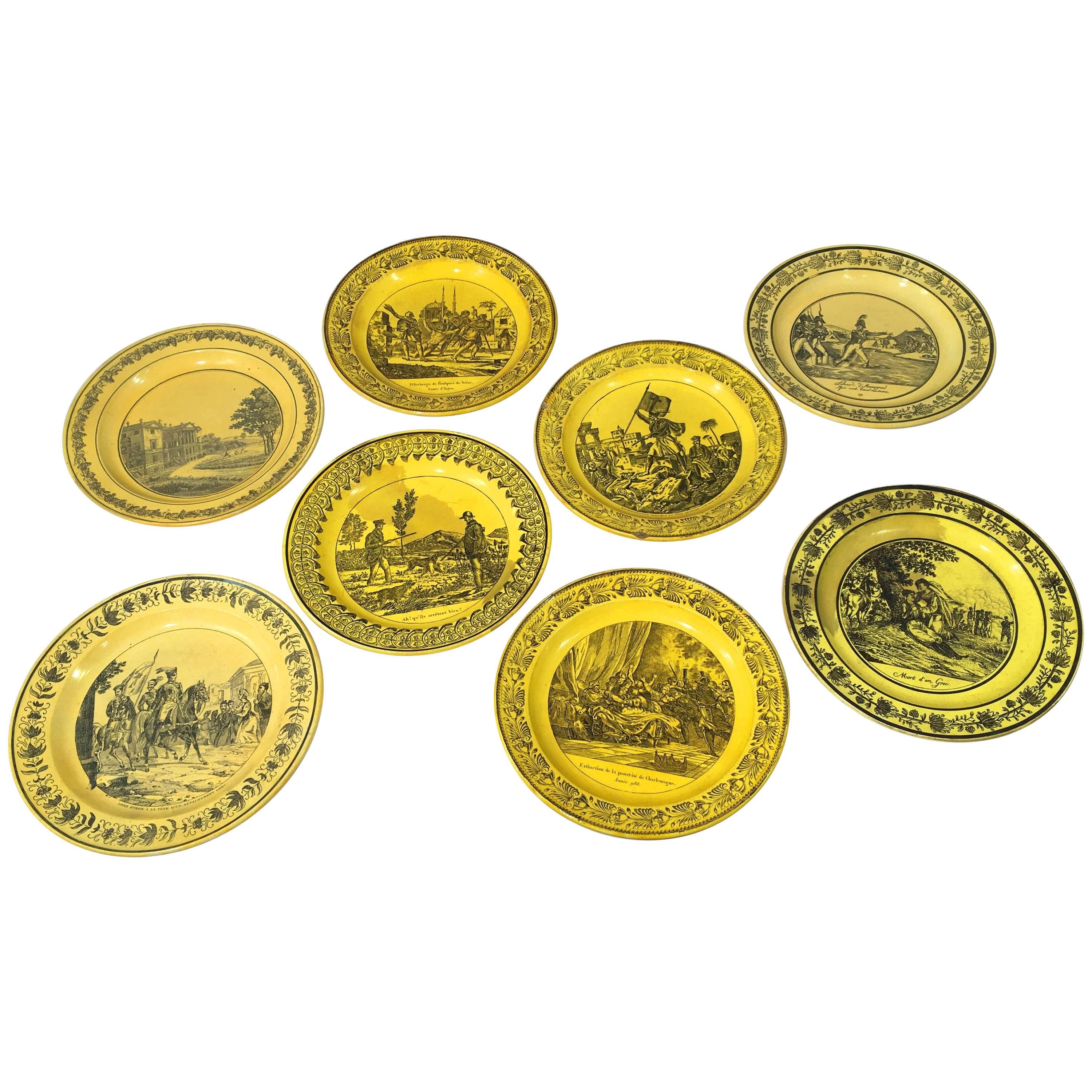 Group of Eight Yellow Creil et Montereau Plates, French Empire