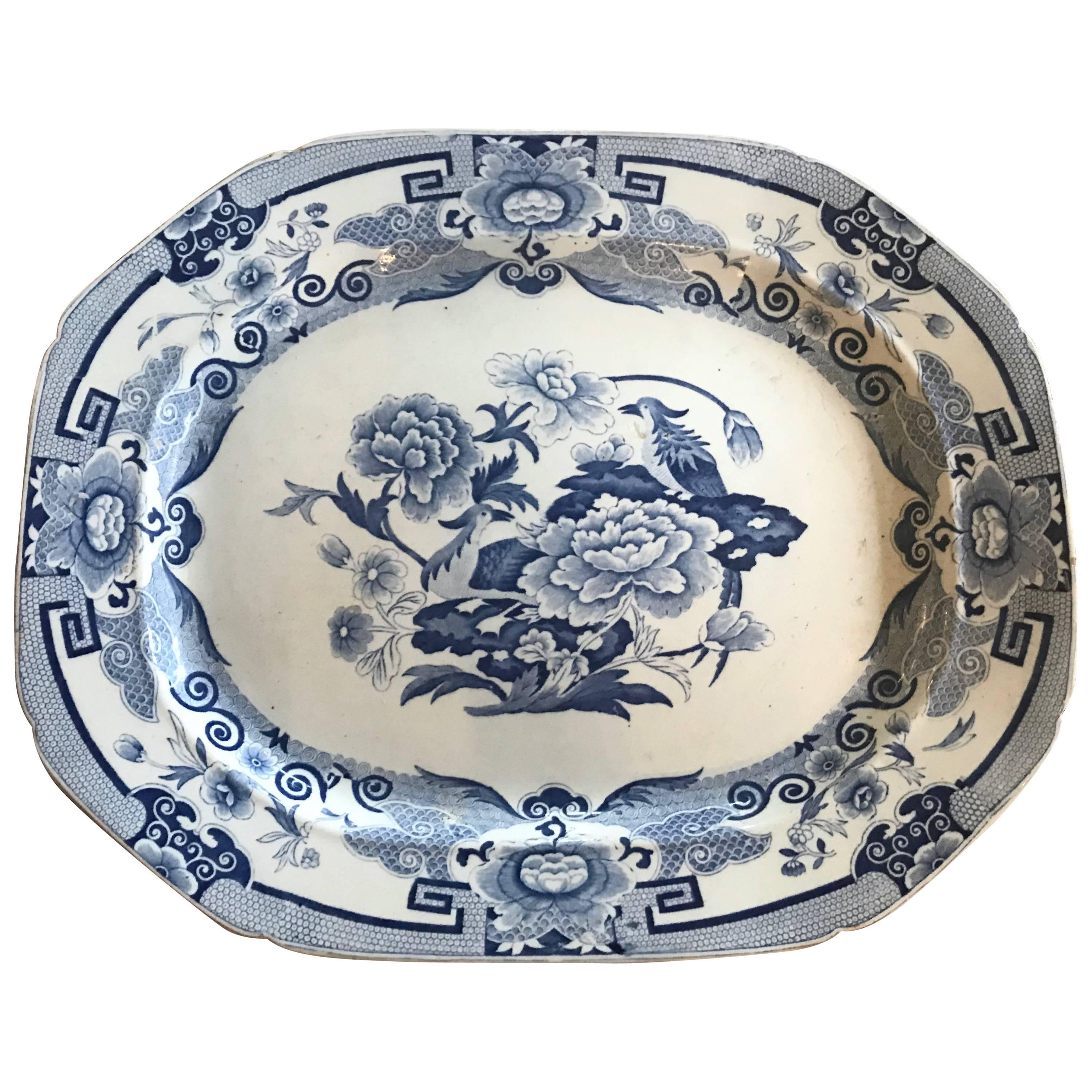 19th Century English Blue and White Transferware Platter For Sale